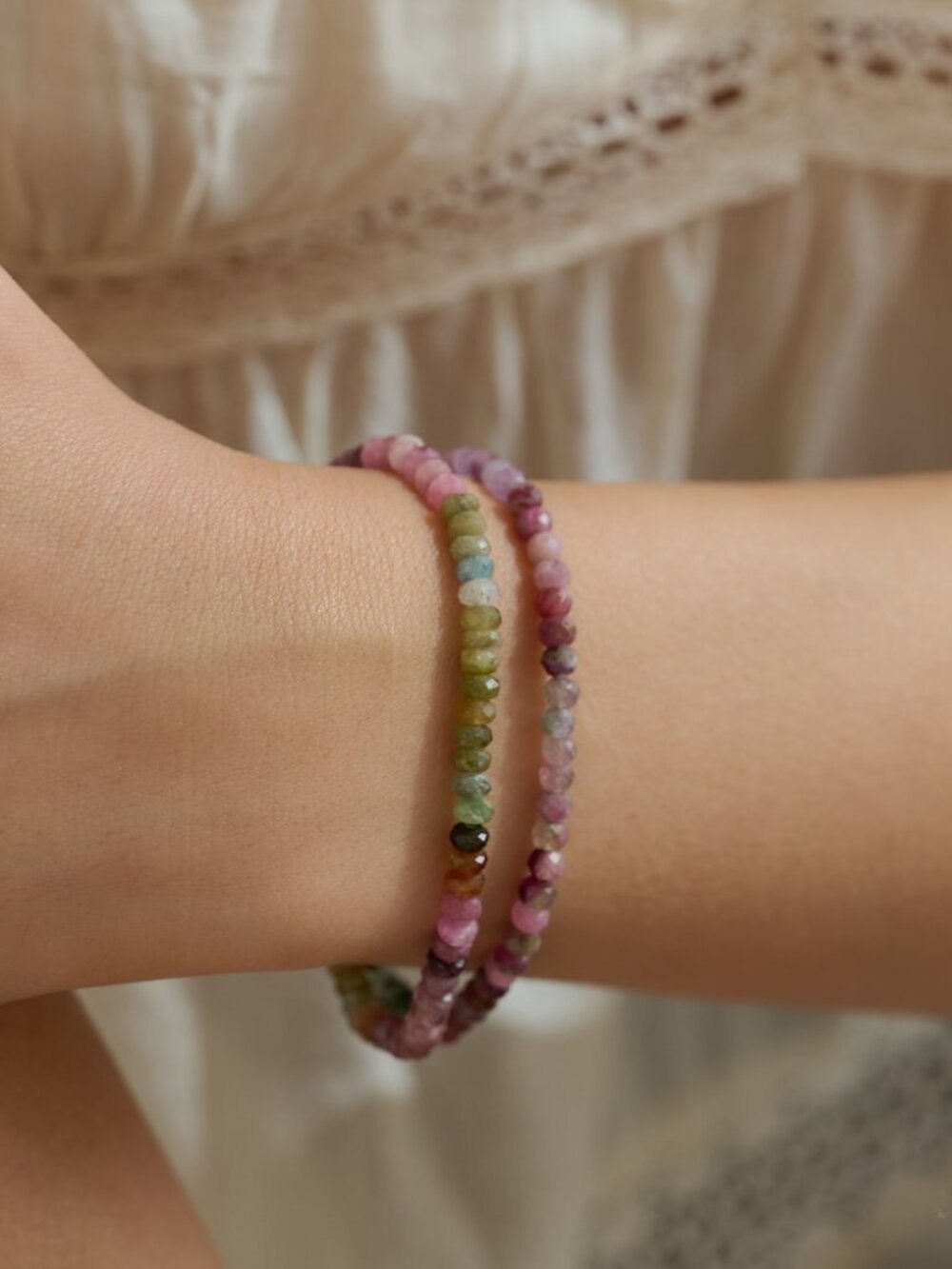 Watermelon Tourmaline Bracelet Stretch Bracelet October Birthstone Gemstone